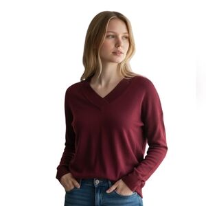 Burberry Burgundy Cashmere V Neck Sweater